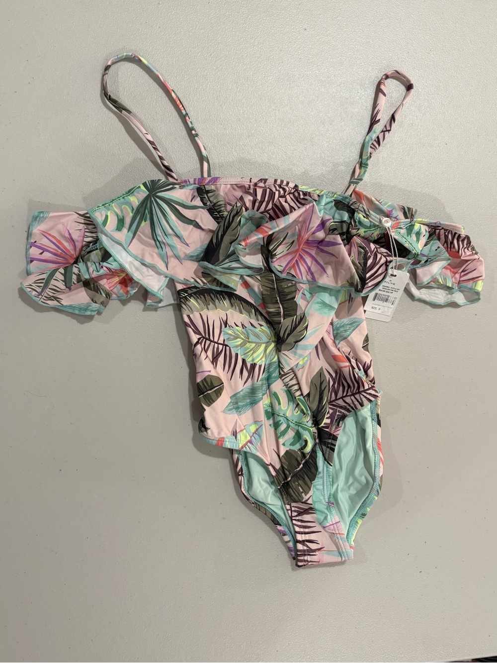 Pilyq Pink Tropical Leaf Ruffle One-Piece Swim Suit